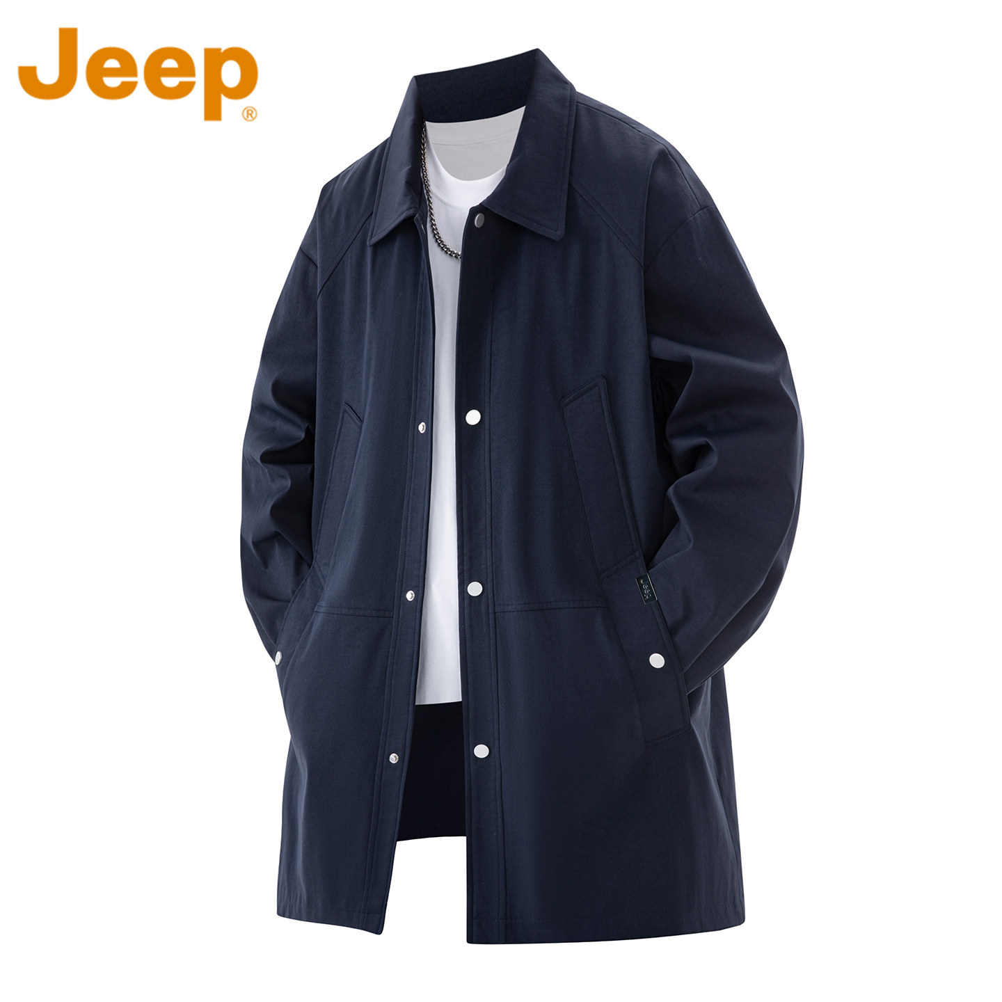JEEP Американская ветровка Jeep для мужчин, новинка 2026 года, весенне-летняя новинка, контрастный цвет, однотонное длинное пальто, куртка для мужчин