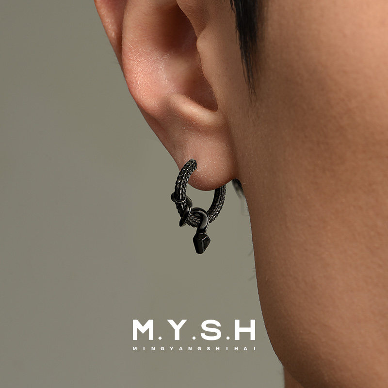Серьги в виде змеиных чешуек из стерлингового серебра MYH, черные серьги, мужские высококачественные красивые серьги, серьги оригинального дизайна