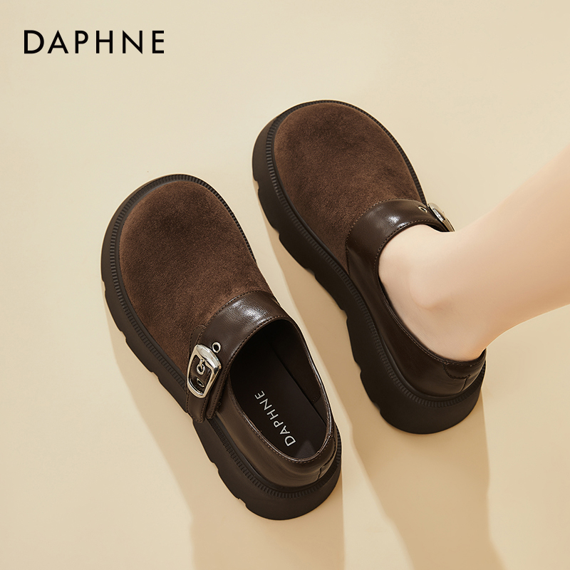 Женские ботинки Birkenstocks на толстой подошве от Daphne; новинка 2025 года; сезон осень-зима; бархатные туфли с большим носком; модные тонкие туфли в стиле ретро; лоферы