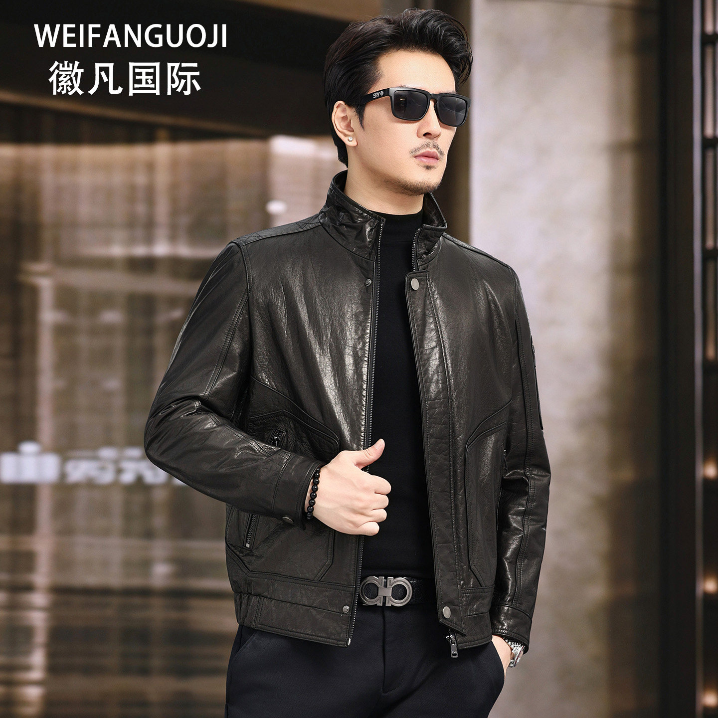 Weifan International leather, мужская кожаная куртка из воловьей кожи, осень 2026, новинка, короткая мотоциклетная куртка с воротником-стойкой