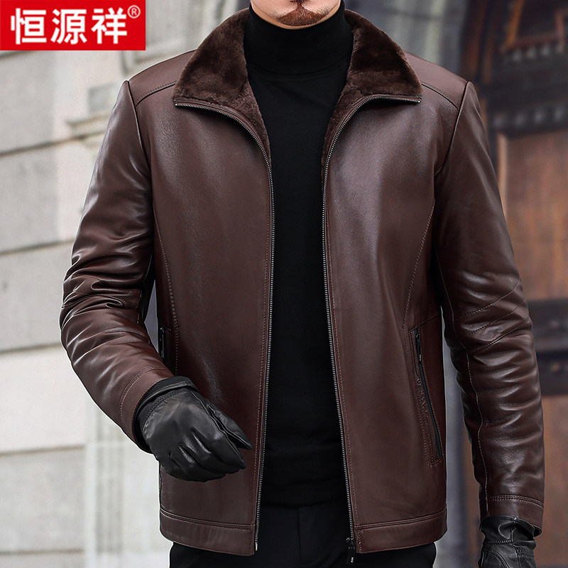 Кожаная куртка Hengyuanxiang leather, мужская меховая цельнокроеная плюс бархатная толстая кожаная куртка для стрижки овец, зимняя норковая куртка для папы