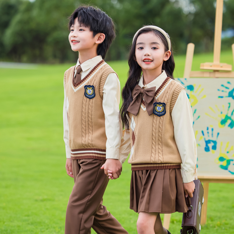 Школьная форма для начальной школы, осенне-зимний свитер, костюм для детского сада, весенне-осенняя школьная форма, вязаный жилет в британском стиле, костюм-тройка