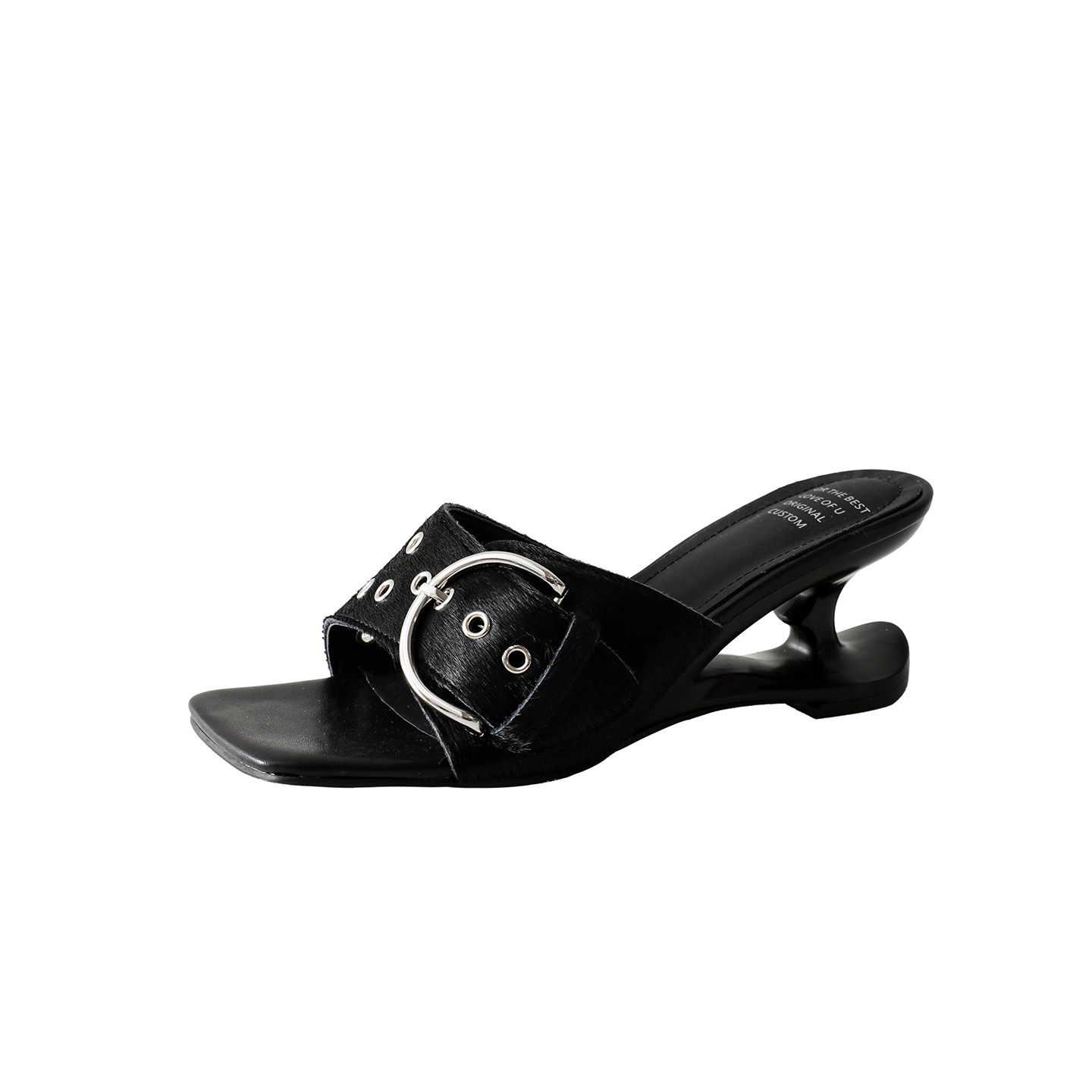 Jersey-made niche design studded buckle women's square toe wedge heel platform sandals for summer wear.