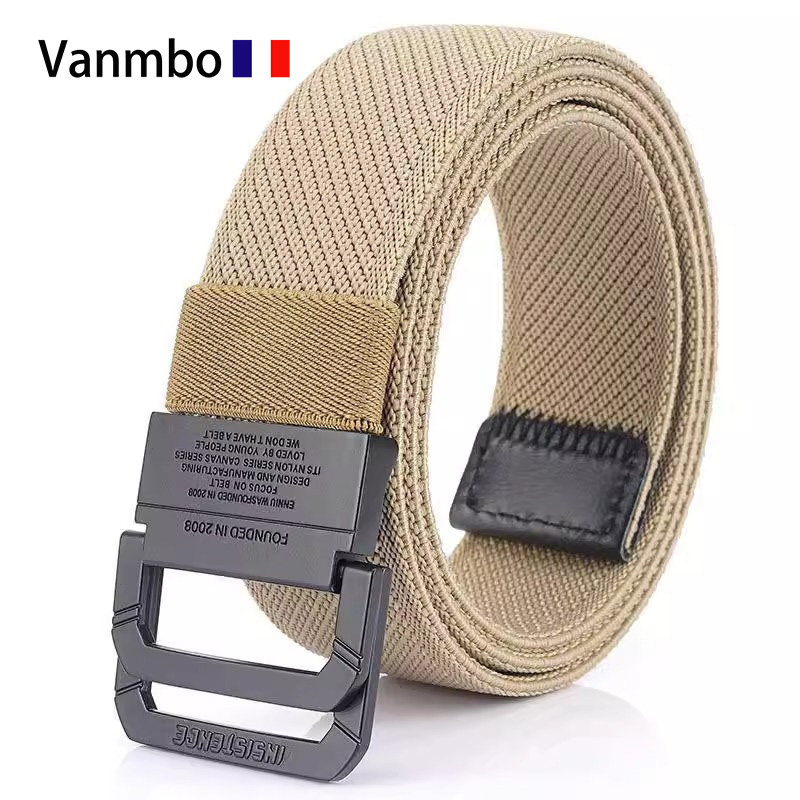 Французский мужской эластичный холщовый ремень Vanmbo Vanmbo, гладкий брючный ремень с двойным кольцом и пряжкой для молодежи