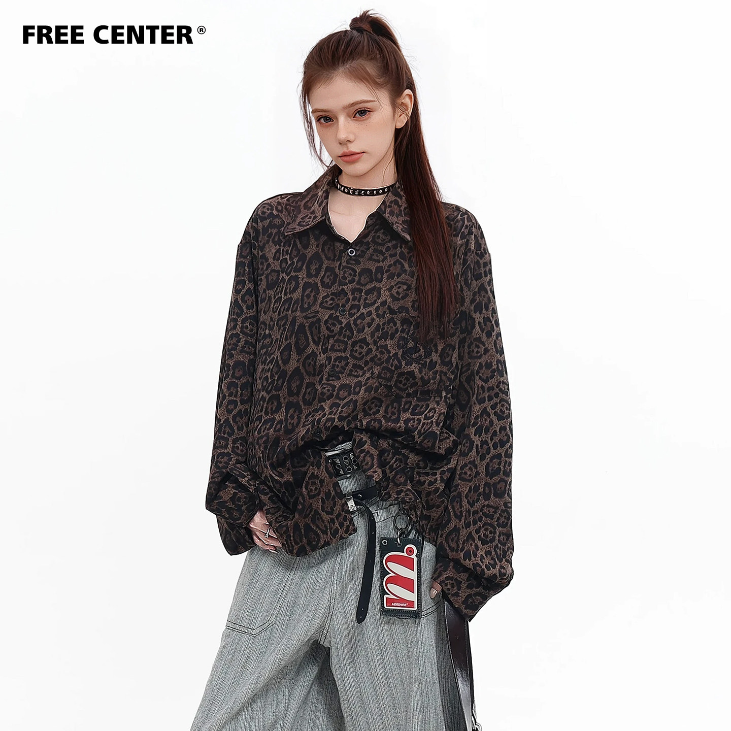 Free Center Leopard Print Old Money Style Shirt, Men's and Women's American Retro Casual Loose-fitting Versatile Shirt