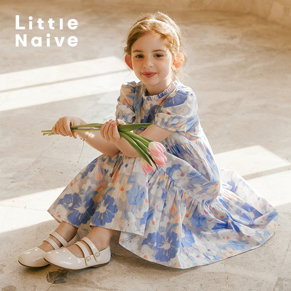 Платье для девочек LittleNaive, летнее, новое, стильное, милое, для детей среднего возраста, французская юбка с цветочным рисунком, для отпуска