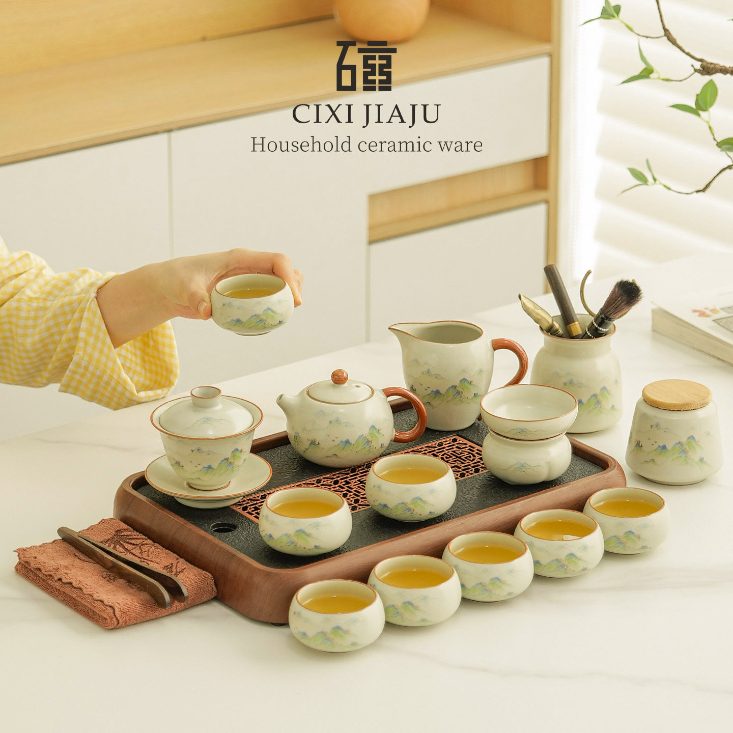 Чайный сервиз Guochao Ru Kiln 2026 в новом стиле - это тысячи миль легкой роскоши...