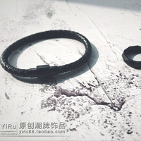 Trendy personality black cowhide bracelets for men and women, Korean style couple simple bracelets, student jewelry, trendy men's hand jewelry