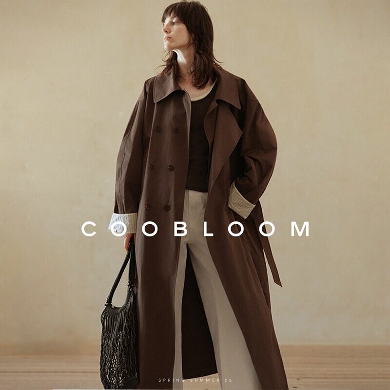 Длинная ветровка с контрастной отстрочкой на манжетах COOBLOOM, женская осенняя новая высококачественная свободная двубортная куртка
