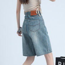 Summer thin denim shorts with a five piece length, women's oversized chubby mm pear shaped horse pants, loose wide leg high waisted cycling shorts