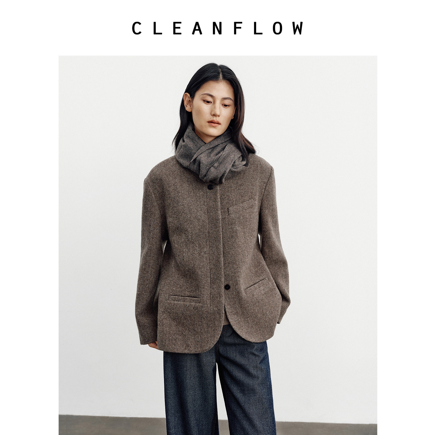 Шерстяное пальто CLEANFLOW| орехово-коричневое в китайском стиле с воротником-стойкой, женское высококачественное пальто 2025 года, новое темпераментное пальто