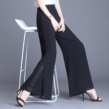 Chiffon wide leg pants for women's summer high waisted slit wide leg pants with a drooping feeling