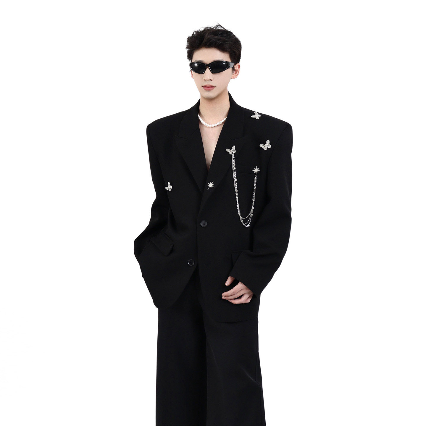 Свободный черный пиджак design sense suit, мужская ниша, деконструированный металлический легкий роскошный наплечник, свободный повседневный костюм