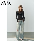 ZARA2026 ранняя осенняя новинка, женская прямая полупрозрачная кружевная блузка с круглым вырезом и длинными рукавами 3641811 800