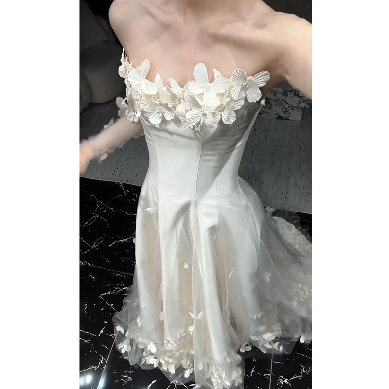 Легкое свадебное платье Mori super fairy tube top с милым объемным цветочным узором, платье для помолвки 2026, приветствие новой невесты с маленьким хвостом