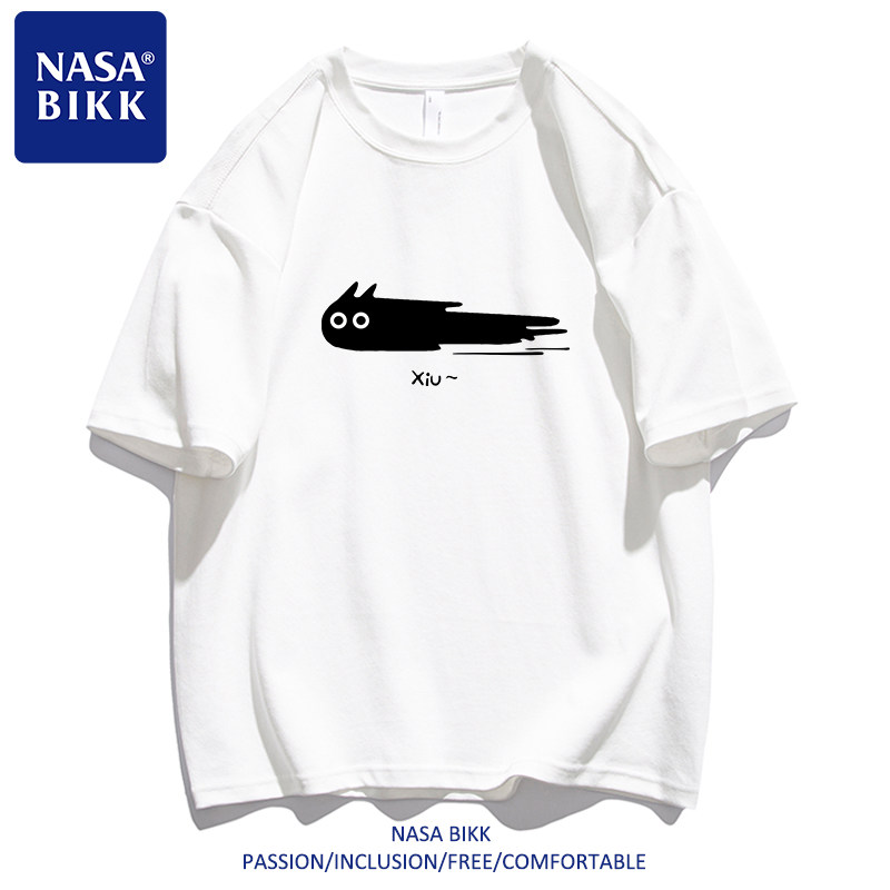 Хлопковая футболка NASA американского бренда tide, летняя мужская и женская пара с круглым вырезом, свободная повседневная универсальная футболка с пятью с половиной рукавами