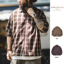Maden workwear Japanese retro coffee checkered shirt