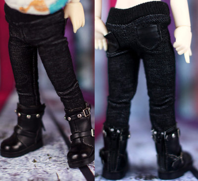 taobao agent 6分BJD.YOSD娃衣裤子 百搭黑牛仔纹弹力修腿裤+拼皮~