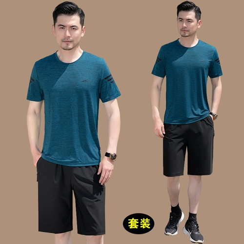 Шелковая летняя одежда, комплект для пожилых людей, тонкие шорты, спортивный костюм, для среднего возраста, короткий рукав
