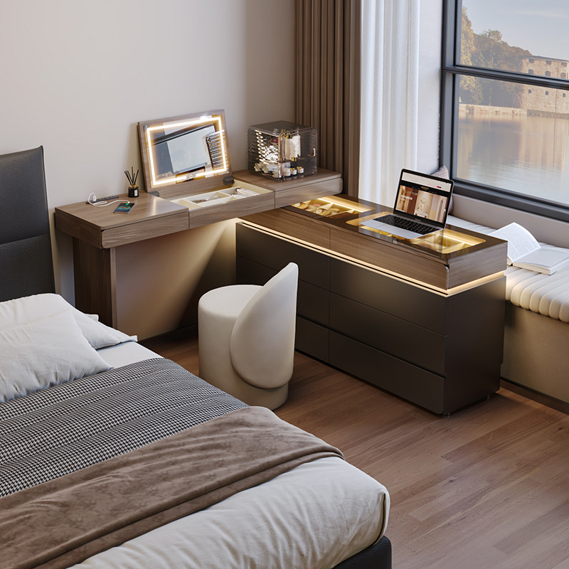 Угловой туалетный столик в итальянском стиле, шкаф-купе, встроенная спальня, прикроватная тумбочка, легкий роскошный туалетный столик-раскладушка L-образной формы с выдвижным ящиком