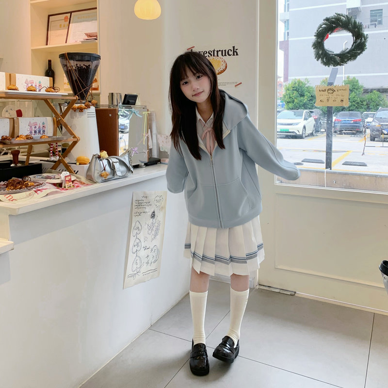 lulucake, кардиган с капюшоном, свитер jk, свободный японский стиль колледжа, универсальная многоцветная куртка со съемным меховым воротником для женщин