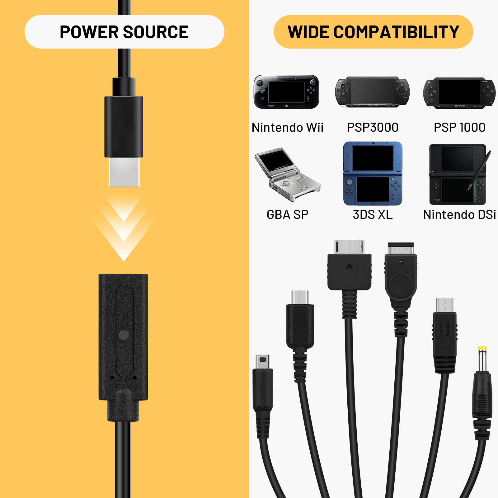 Кабель для зарядки NDSL NEW3DSLL 2DS PSP PS Vita 1000 WII U Type-C 6-в-1