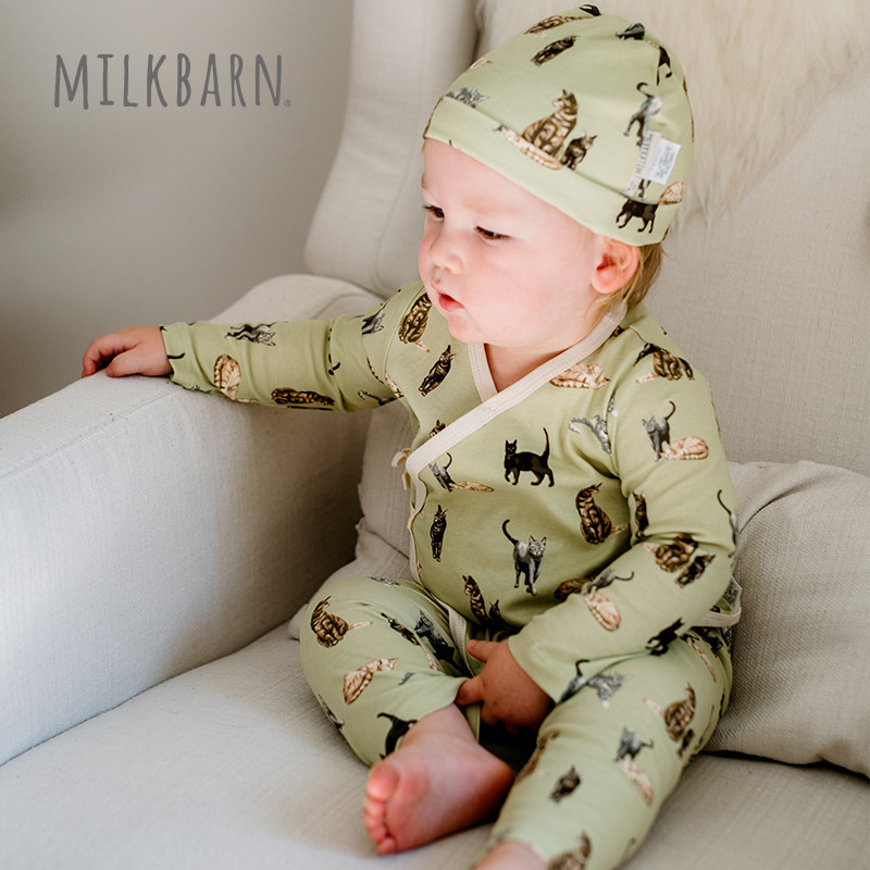 Осенние новинки Milkbarn, одежда для новорожденных, костюм из хлопка с длинными рукавами и диагональной планкой для младенцев, верхняя одежда для монахов