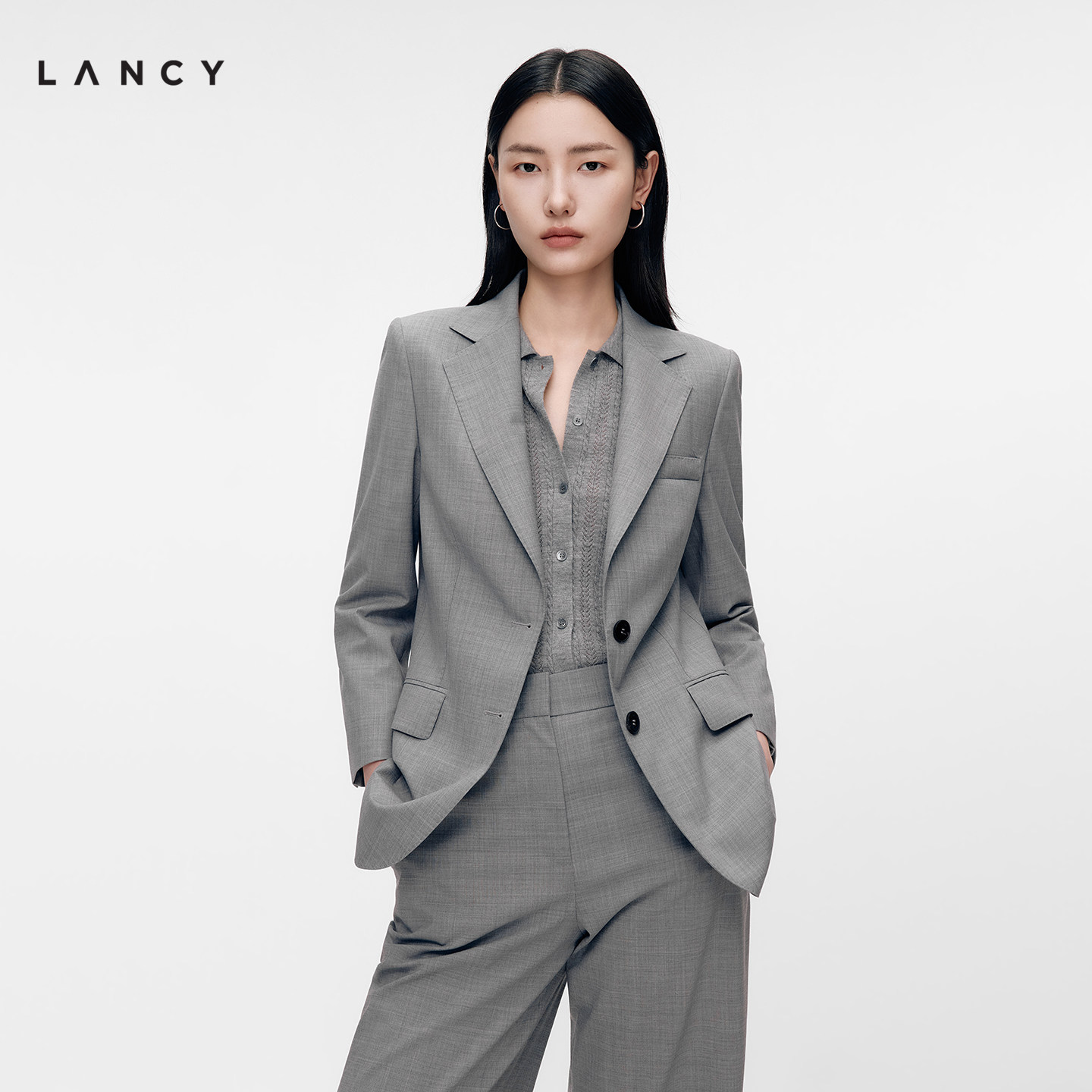 【Чистая шерсть】 LANCY/Langzi 2026, осенний новый деловой костюм для пригородных поездок, куртка, женская юбка, брючный костюм