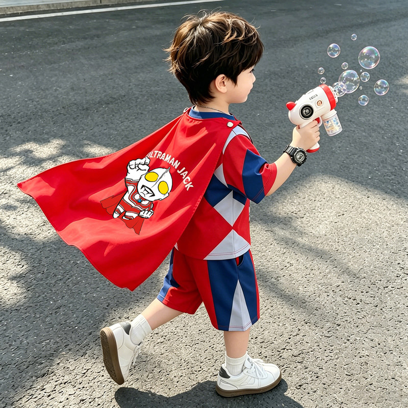 Спортивный костюм для мальчиков Ultraman, лето 2026, новая детская летняя одежда для маленьких мальчиков, Хан Фан, красивая детская одежда в стиле Ruffian