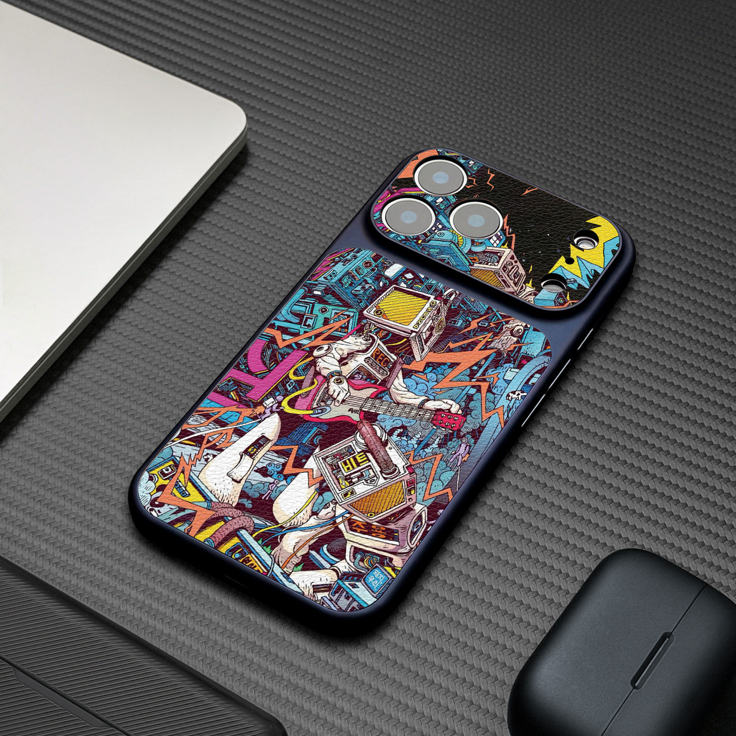 Robot Band iPhone 17 Case, Personalized Apple 16 Graffiti Fun 15 Pro Max Cyberpunk 14 Plus Creative Music 13 Electroplated Trendy Full Coverage Phone Case