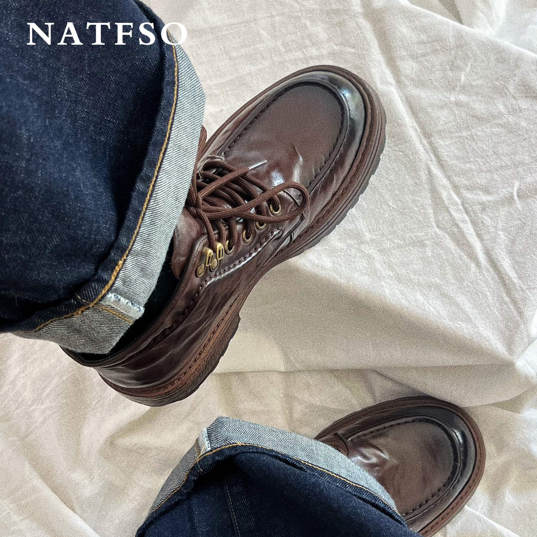 NATFSO ретро дымчатая голова, цвет Майяра, туфли-дерби из воловьей кожи с первым слоем, кожаные ботинки Martin, кожаные туфли с высоким берцем