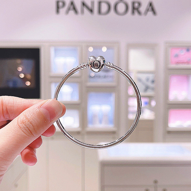 PANDORA Браслет из серебра 925 пробы с логотипом Pandora Moments и пряжкой в форме сердца, модный женский браслет 596268