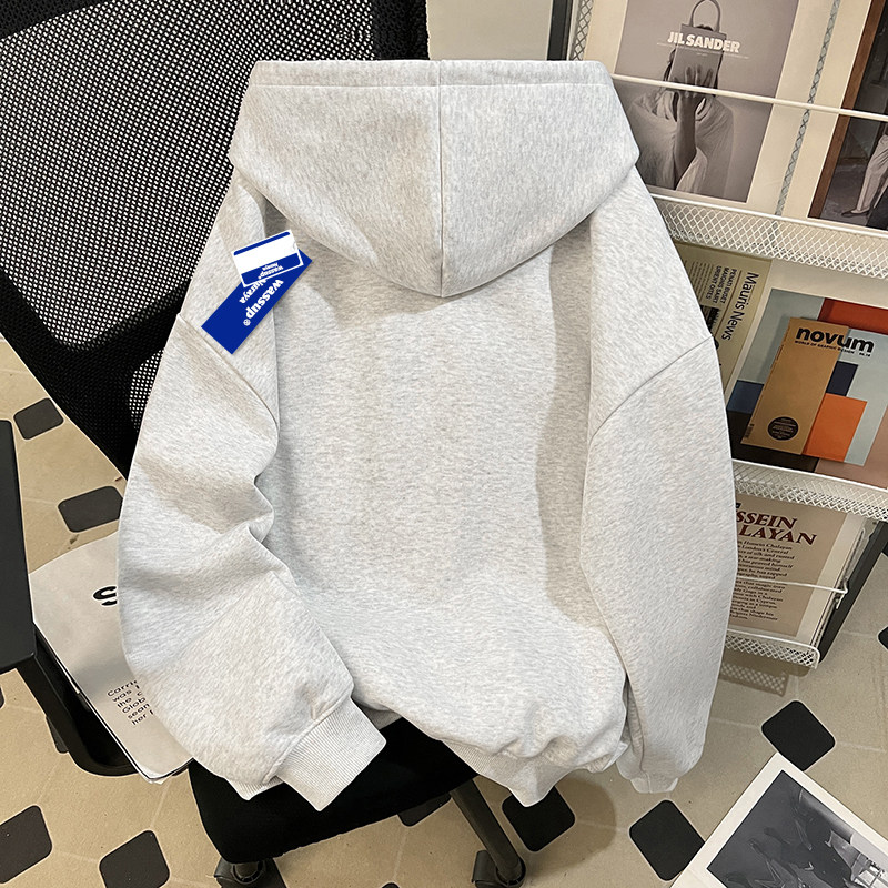 WASSUP NURAYA特大码300斤灰色连帽男士卫衣2025新款春秋季上衣服