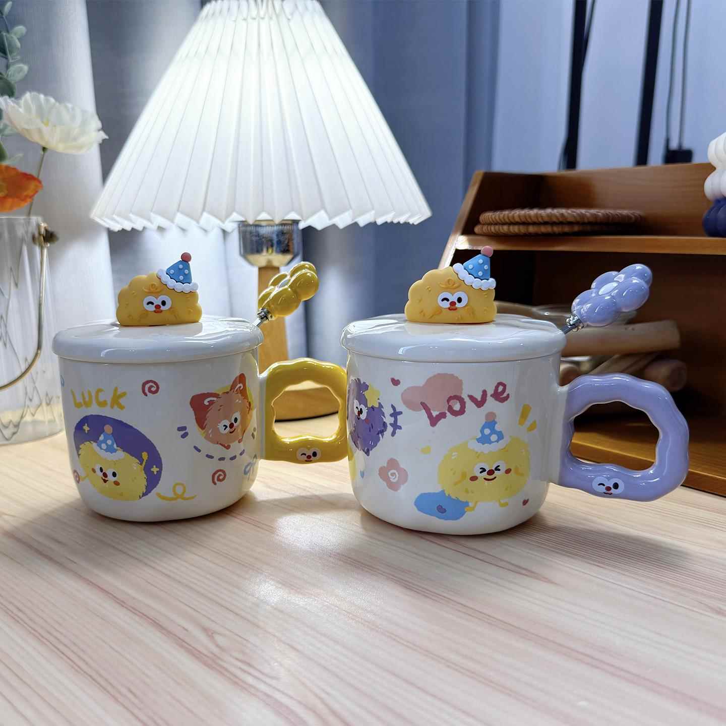 Керамическая чашка с крышкой и ложкой, высококачественная чашка для воды, женская кружка, милый кофейный завтрак для домашнего офиса