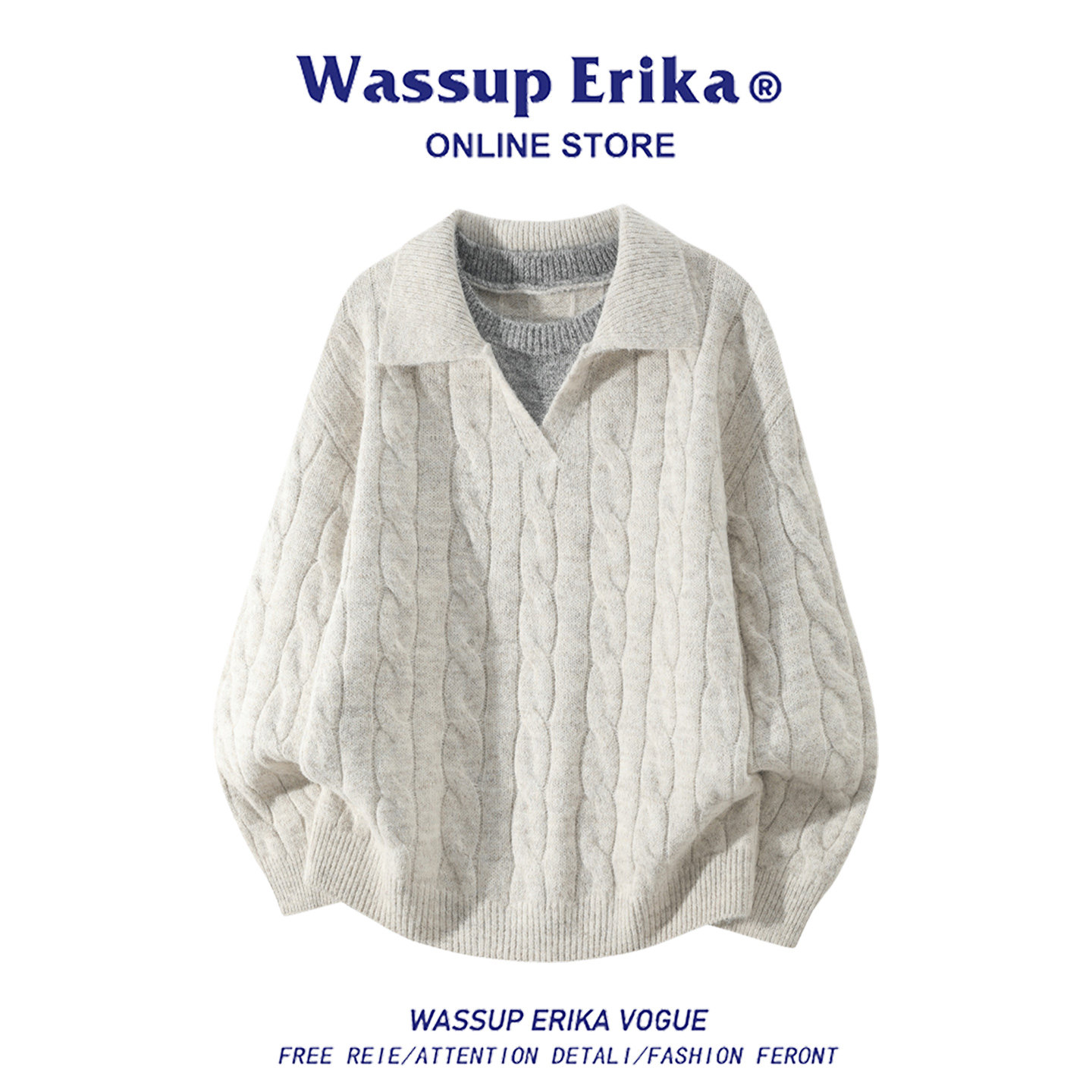 Модный свитер с узором ERIKA twist, поддельный свитер из двух частей для мужчин и женщин, осенний повседневный свитер с лацканами в стиле ретро, тренд