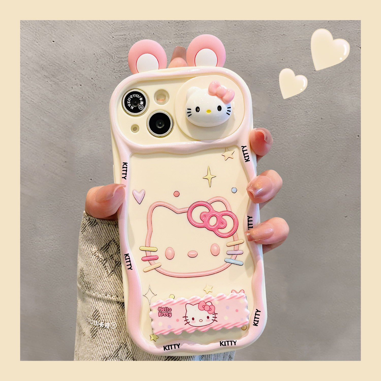 3D Kitty Cat Case for Apple iPhone 16 Pro Max and 15 Plus with Sliding Window, iPhone 14/13/12 Pro, Girly Style, New Folding Stand for 15 Pro, Full Coverage Protective Case