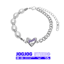 Jocjoc pearl patchwork letter heart bracelet