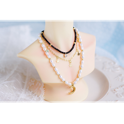 taobao agent R.I.A原创『星月夜』黑白搭配珍珠叠戴项链bjd1/3分女叔娃衣配饰