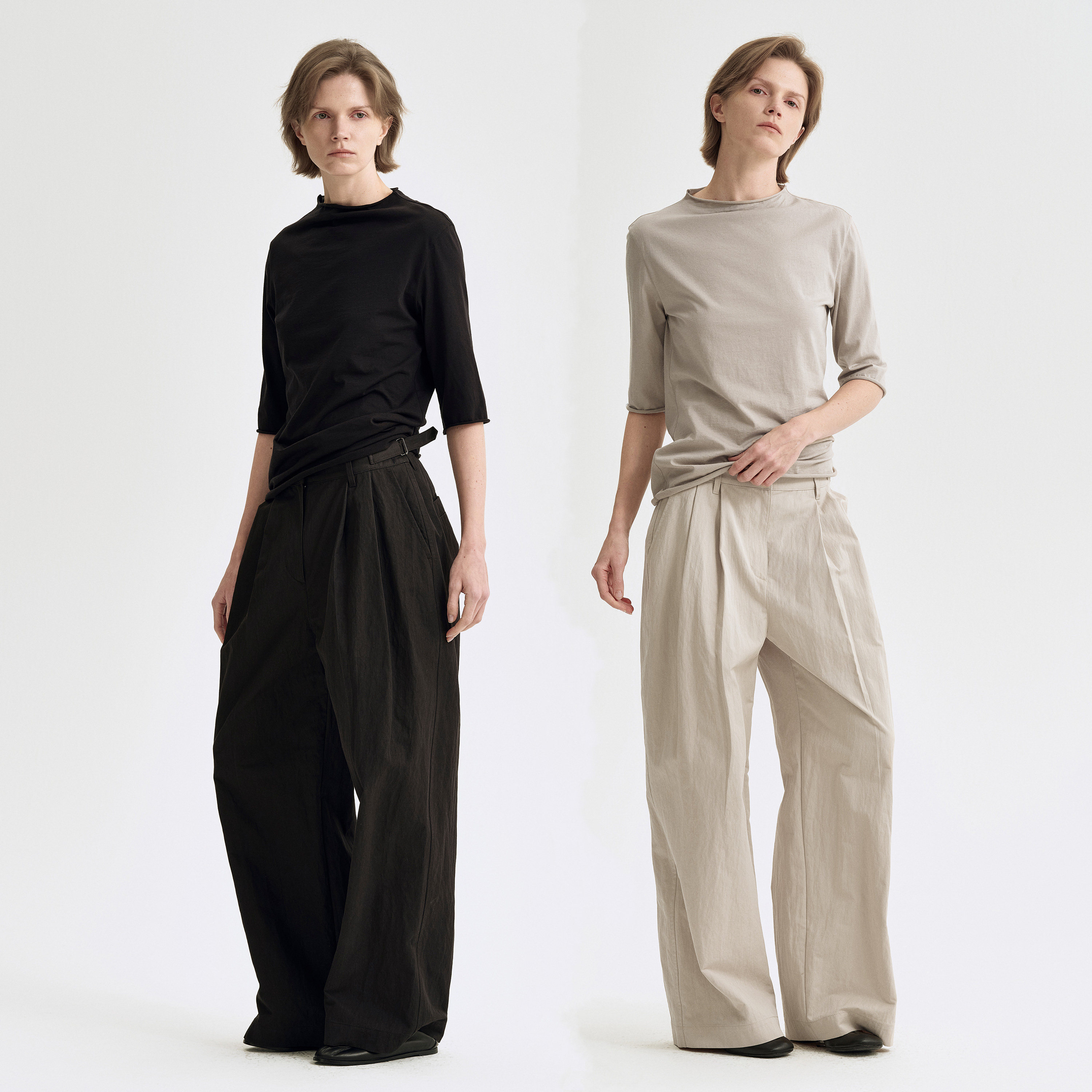 White bow 2025 early spring design silk wool quarter sleeve T-shirt womens comfortable temperament curly top 53619