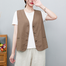 Japanese cotton and linen sleeveless top, oversized slimming vest