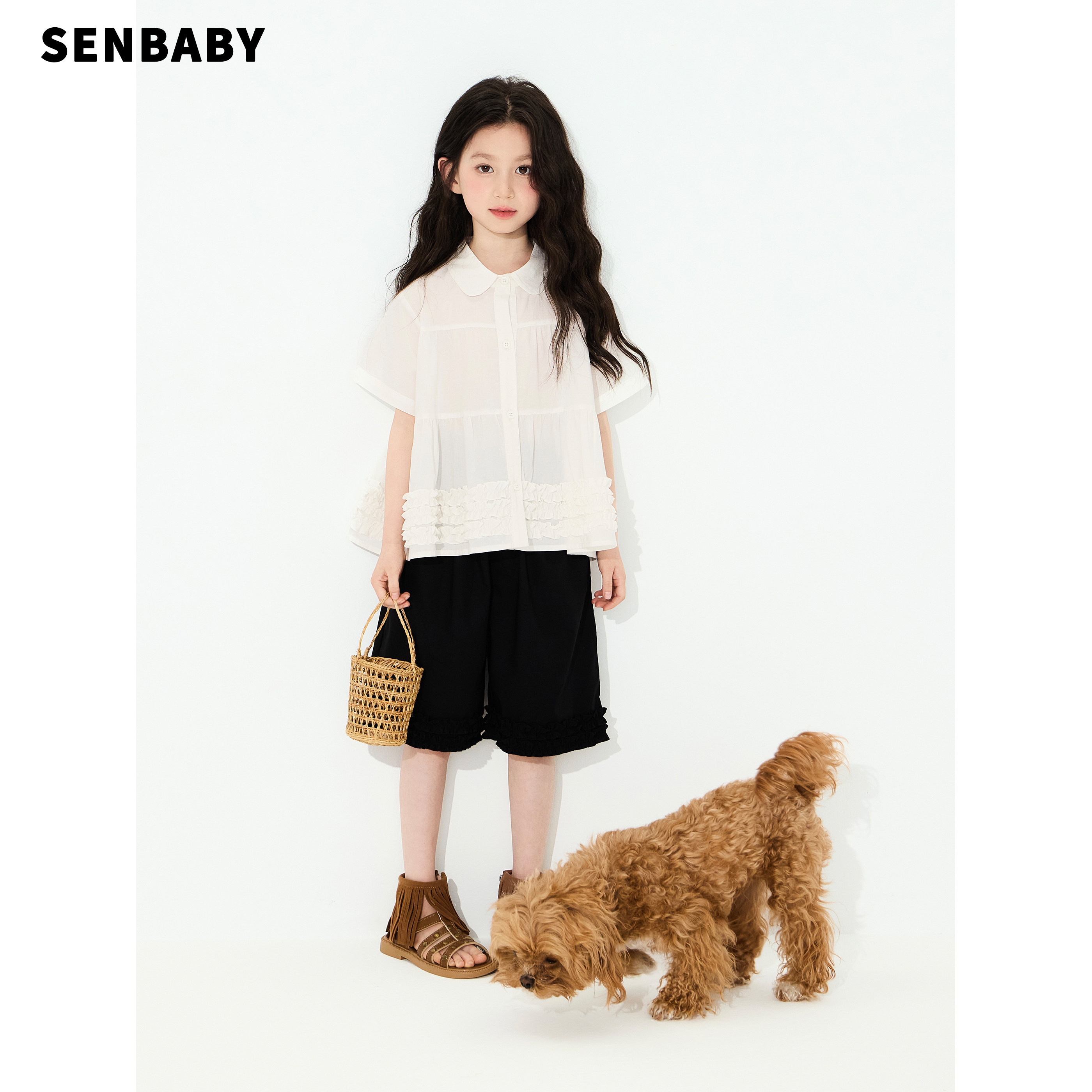 【Spot】 детская одежда senbaby, летний костюм для девочек, детская рубашка для кукол с короткими рукавами, брюки, костюм-двойка