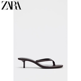ZARA2026 новые летние женские туфли коричневого цвета из атласа, босоножки и шлепанцы на среднем каблуке с открытым носком 3328510 700