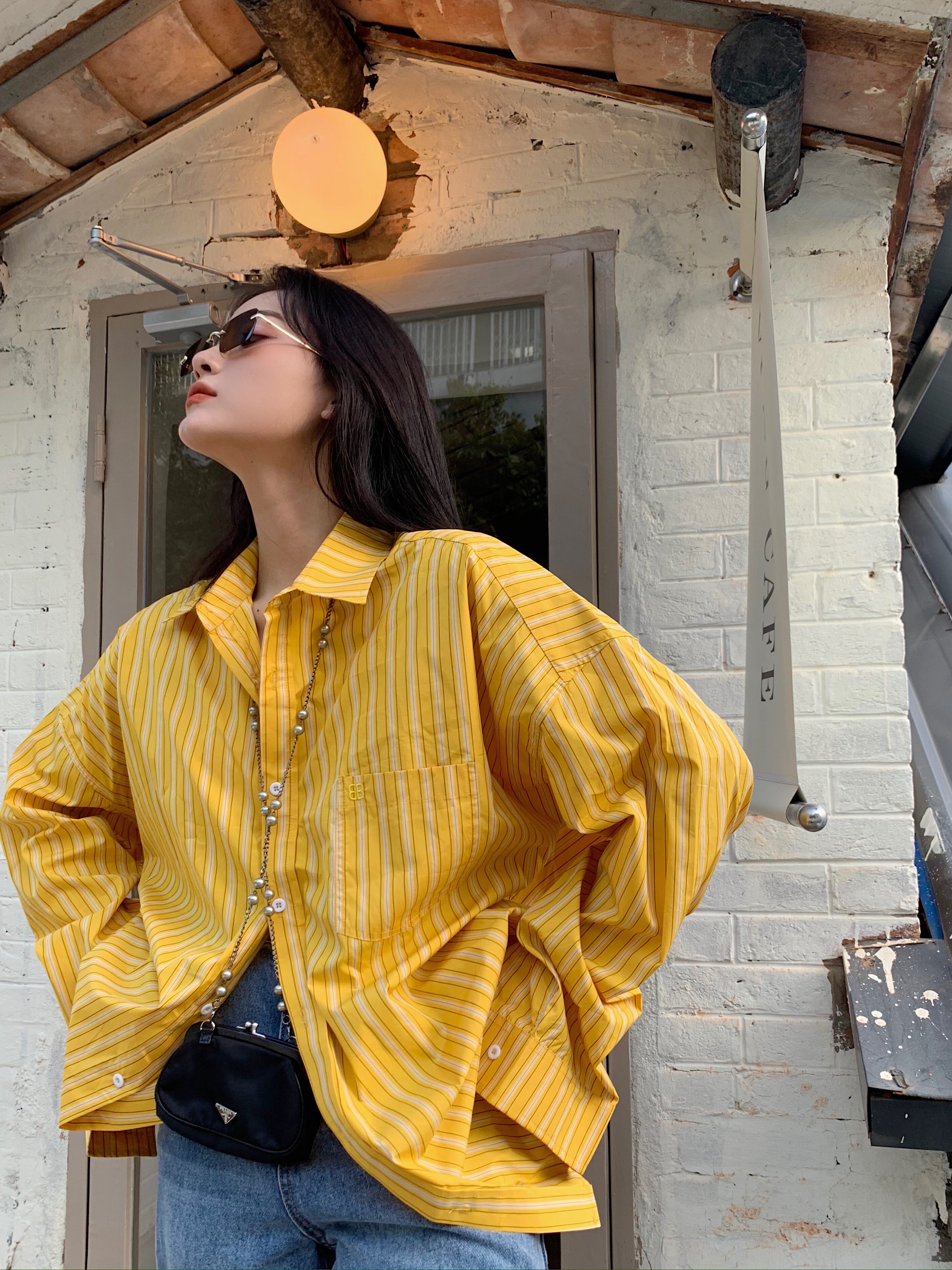 Design sense niche нежная желтая рубашка в полоску женская свободная рубашка loose sense oversize с солнцезащитным кремом и тонким жакетом
