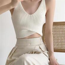 Fashion V Neck Sleeveless Summer Knit Tank Top White Women B