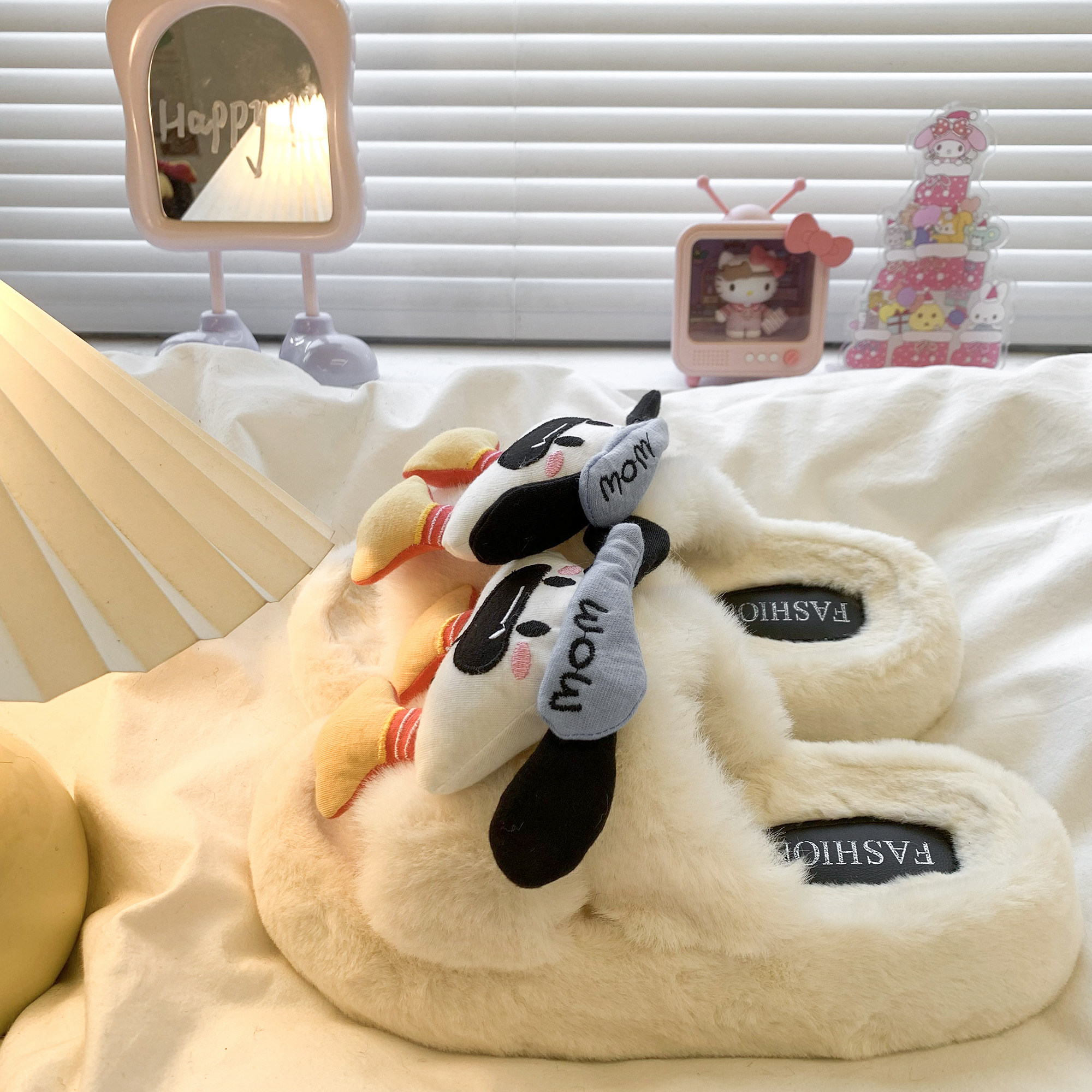 Cute Pacha Dog Platform Height-Increasing Furry Slip-On Women's Slip-On 2025 Autumn/Winter New Style Fleece-Lined Cotton Slip-On