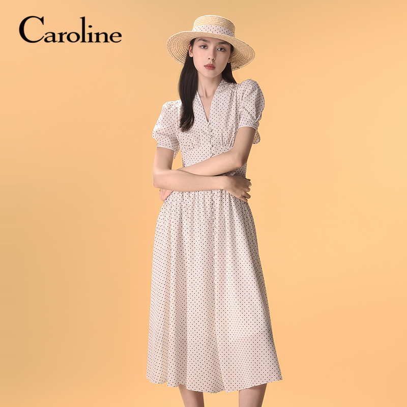 Caroline mall в том же стиле, новое летнее платье 2025 года в стиле ретро в горошек на талии R622502C