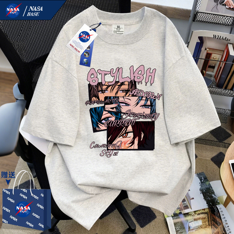 Мужская футболка с короткими рукавами в стиле американского ретро от NASA, новинка лета 2025, свободная и универсальная хлопковая футболка с короткими рукавами