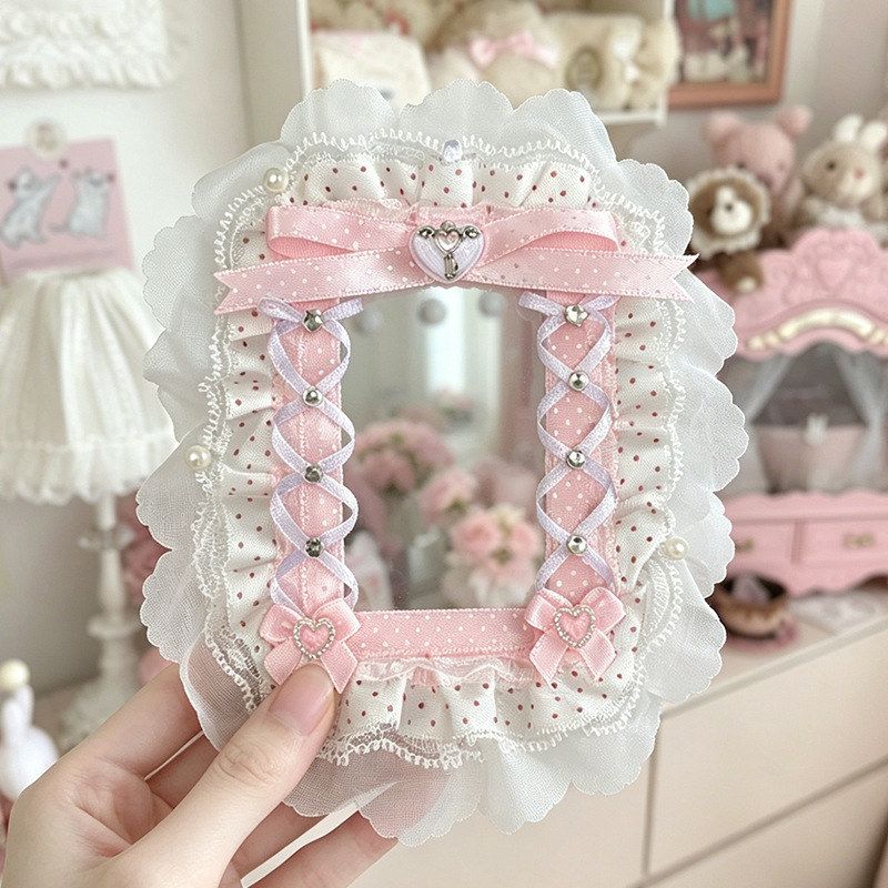 Lace Pink Bow Card Holder, Fits Small Cards, 3-inch Card Material Protective Cover, DIY Finished Product by Bubu Gumei