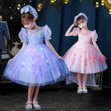 Girl's 2024 Summer Slim New Elsa Princess Skirt Ice and Snow Romance Fluffy Yarn Birthday Dress Summer