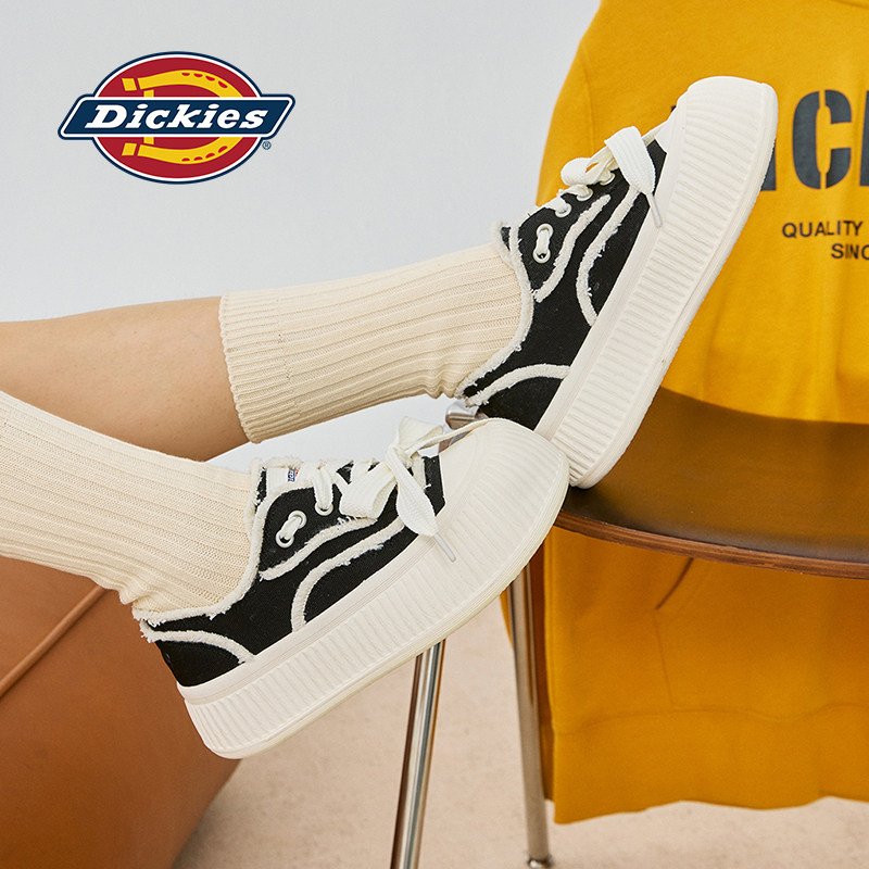 Женская обувь Dickies; парусиновая обувь; коллекция 2026 года; осенняя повседневная обувь на толстой подошве; универсальные туфли с бантом; женские тонкие туфли